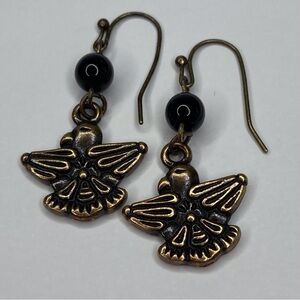 HAND CRAFTED Thunderbird EARRINGS Onyx Gold Charm Drop NWT